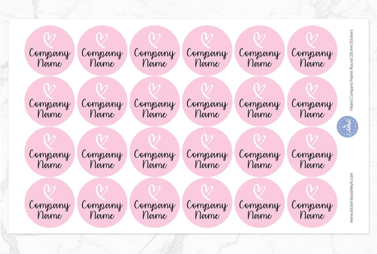 Heart Company Name Round Stickers - 28 mm Diameter