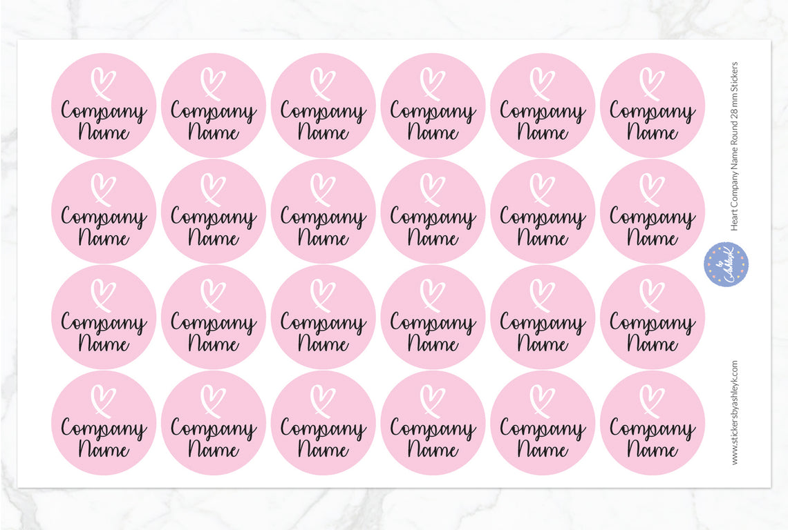 Heart Company Name Round Stickers - 28 mm Diameter