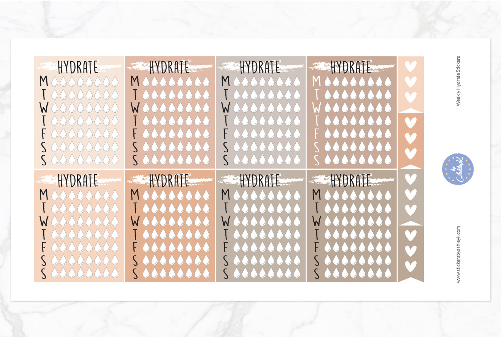 Weekly Hydrate Stickers - Beige Neutral