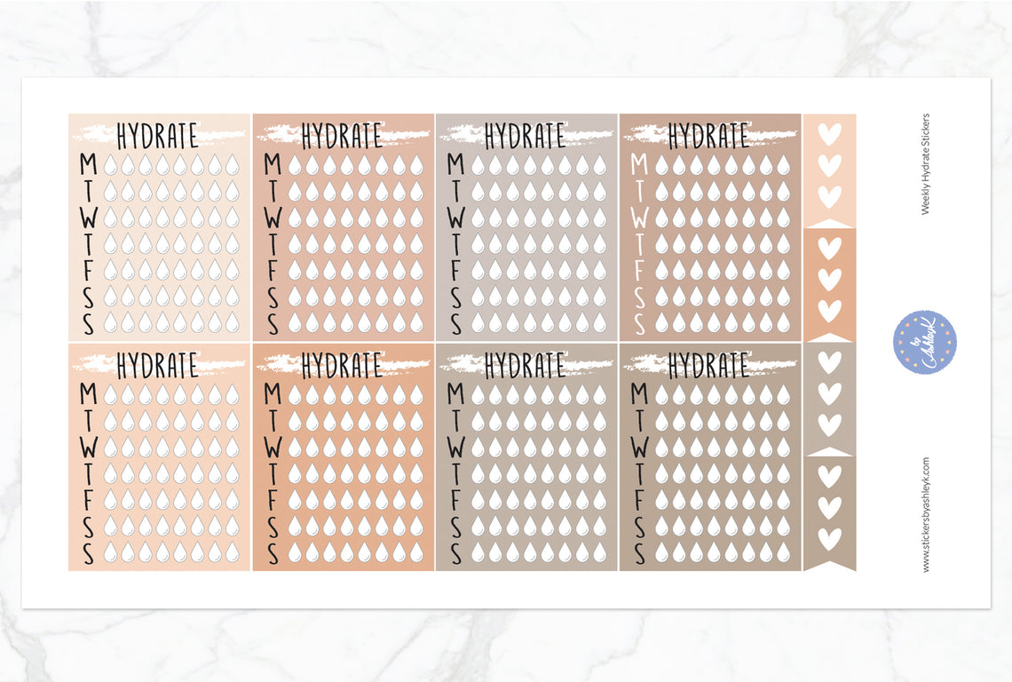 Weekly Hydrate Stickers - Beige Neutral