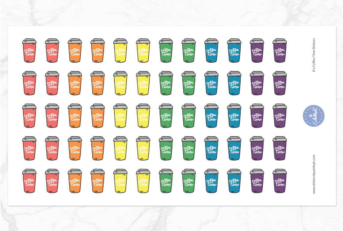 It's Coffee Time Stickers - Pastel Rainbow