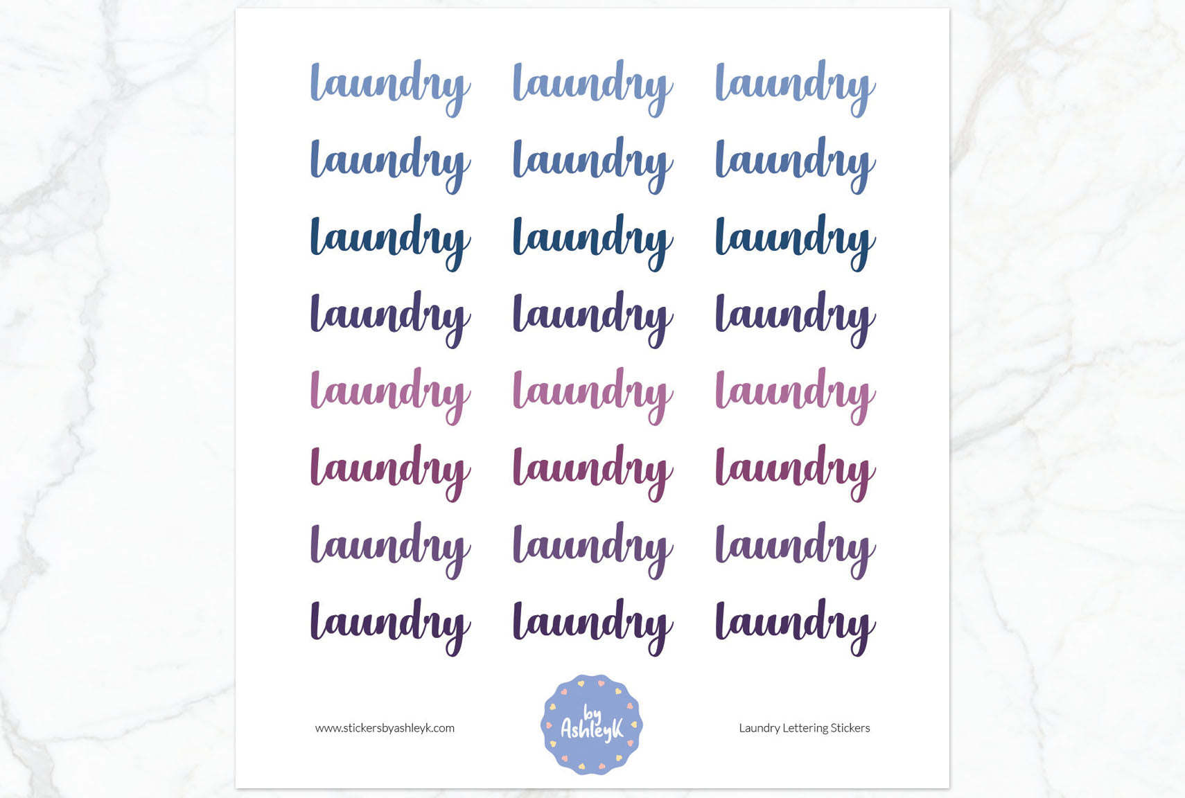 Laundry Lettering Planner Stickers - Blueberry