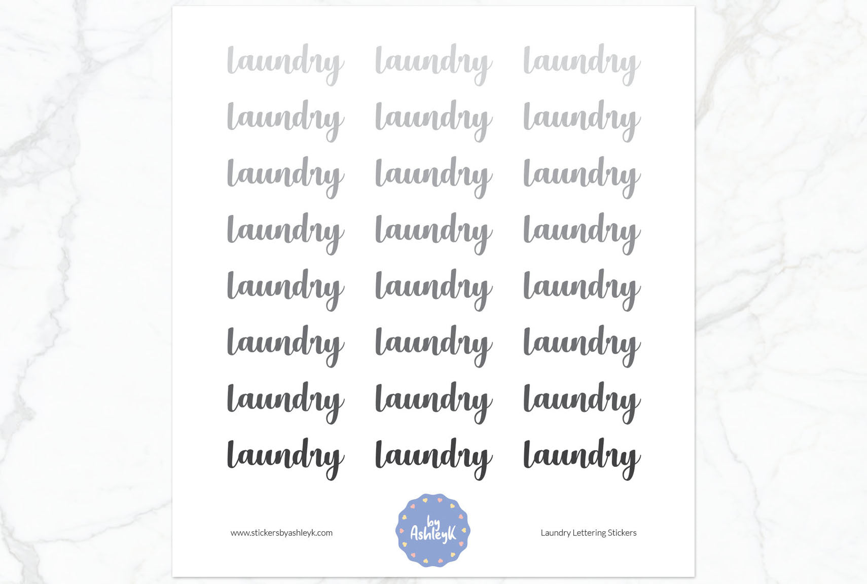 Laundry Lettering Planner Stickers - Monochrome