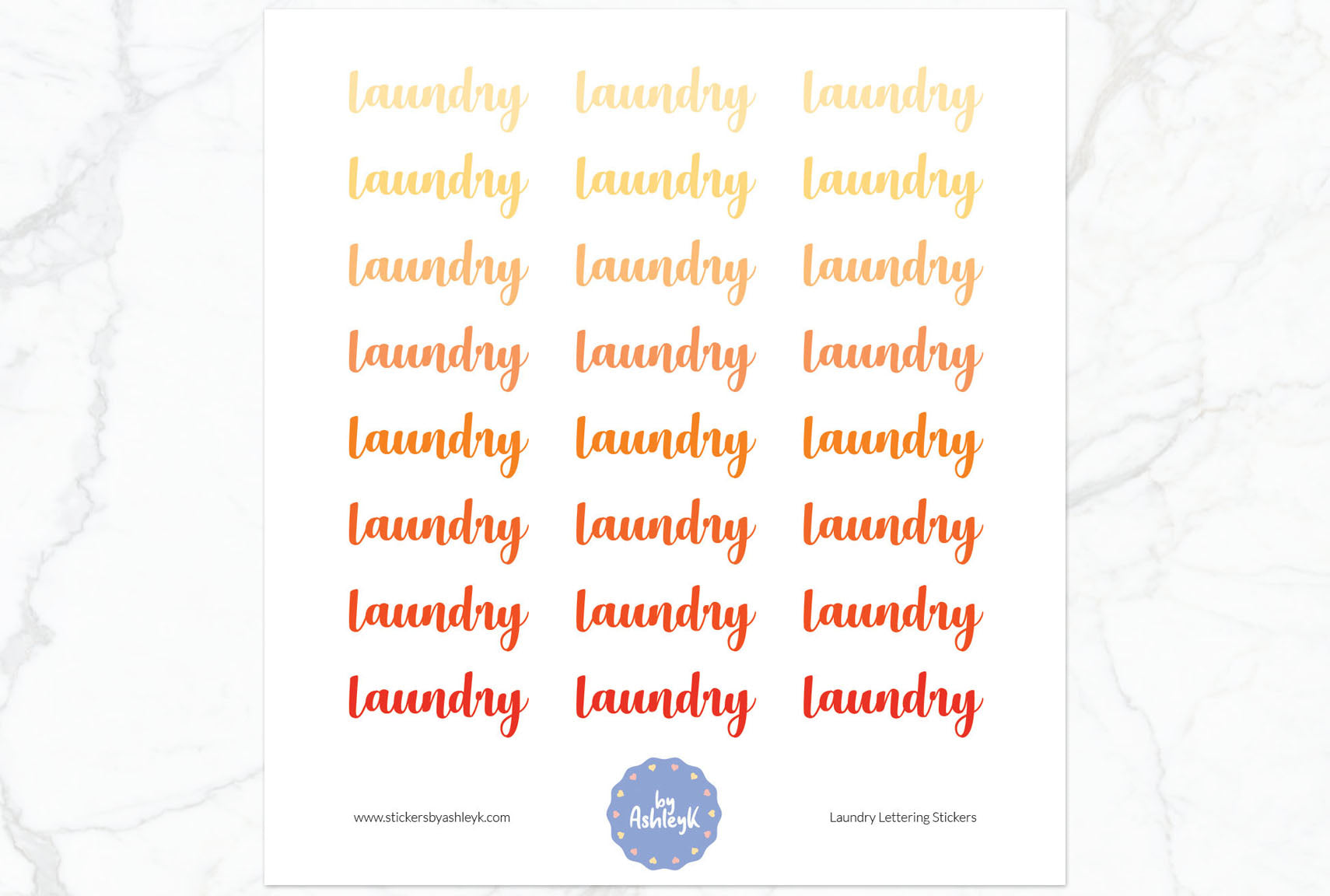 Laundry Lettering Planner Stickers - Orange