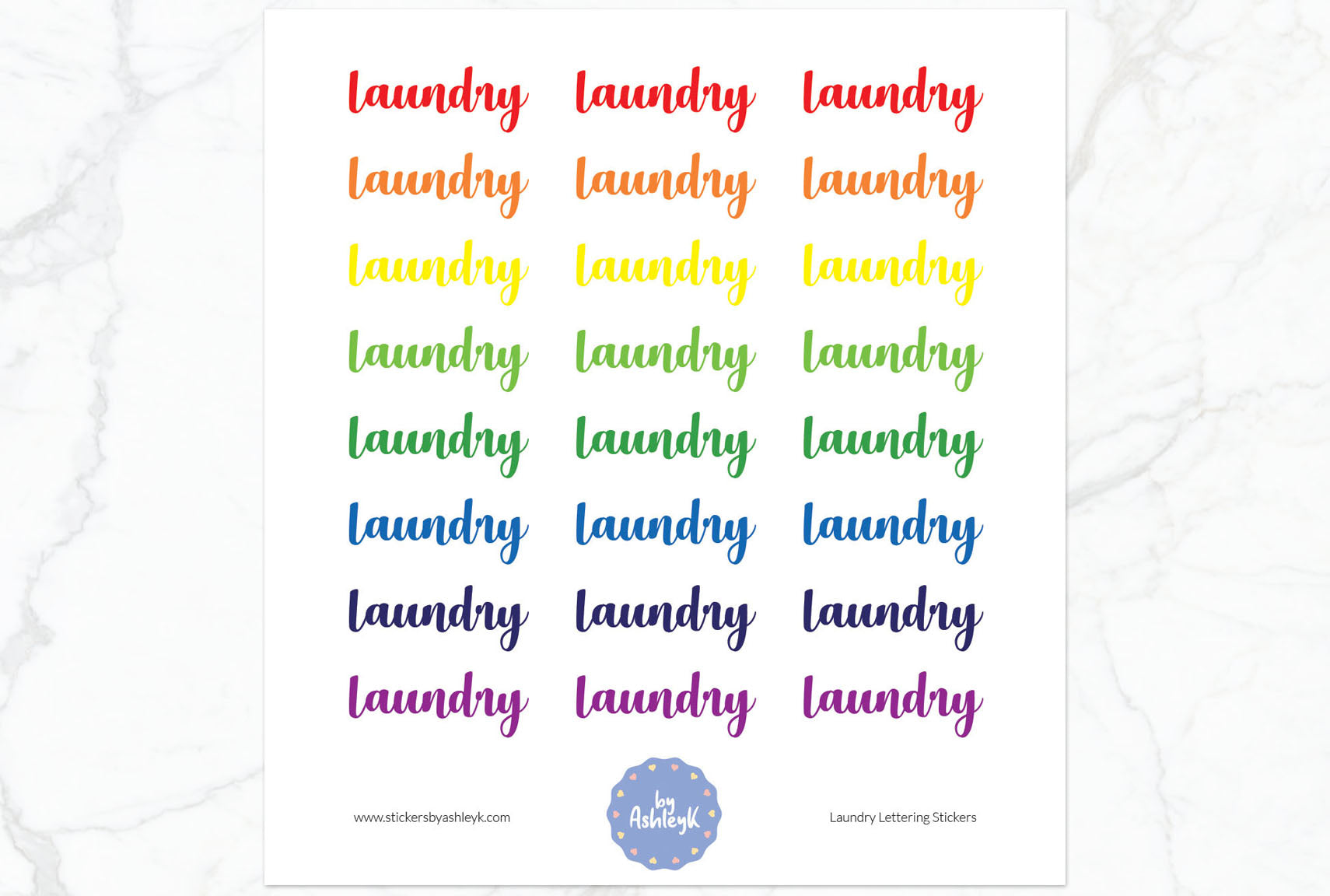 Laundry Lettering Planner Stickers - Rainbow