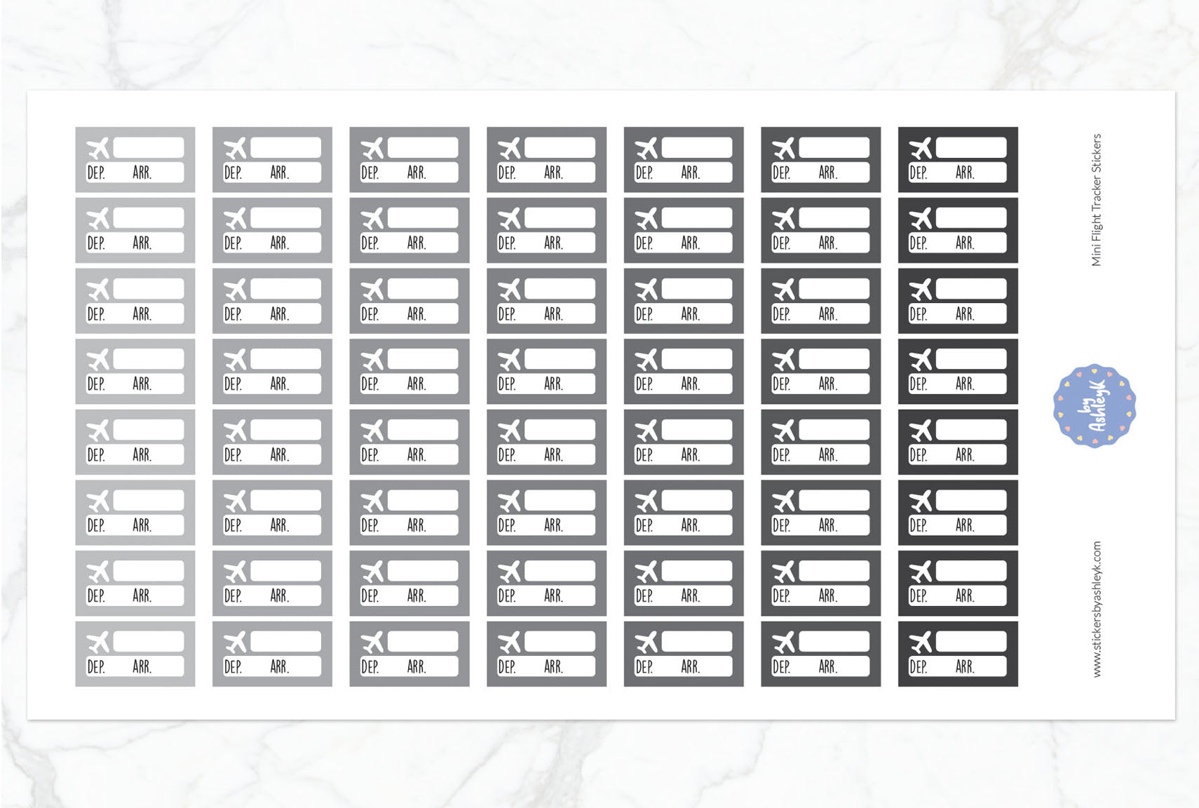 Mini Flight Tracker Planner Stickers - Monochrome