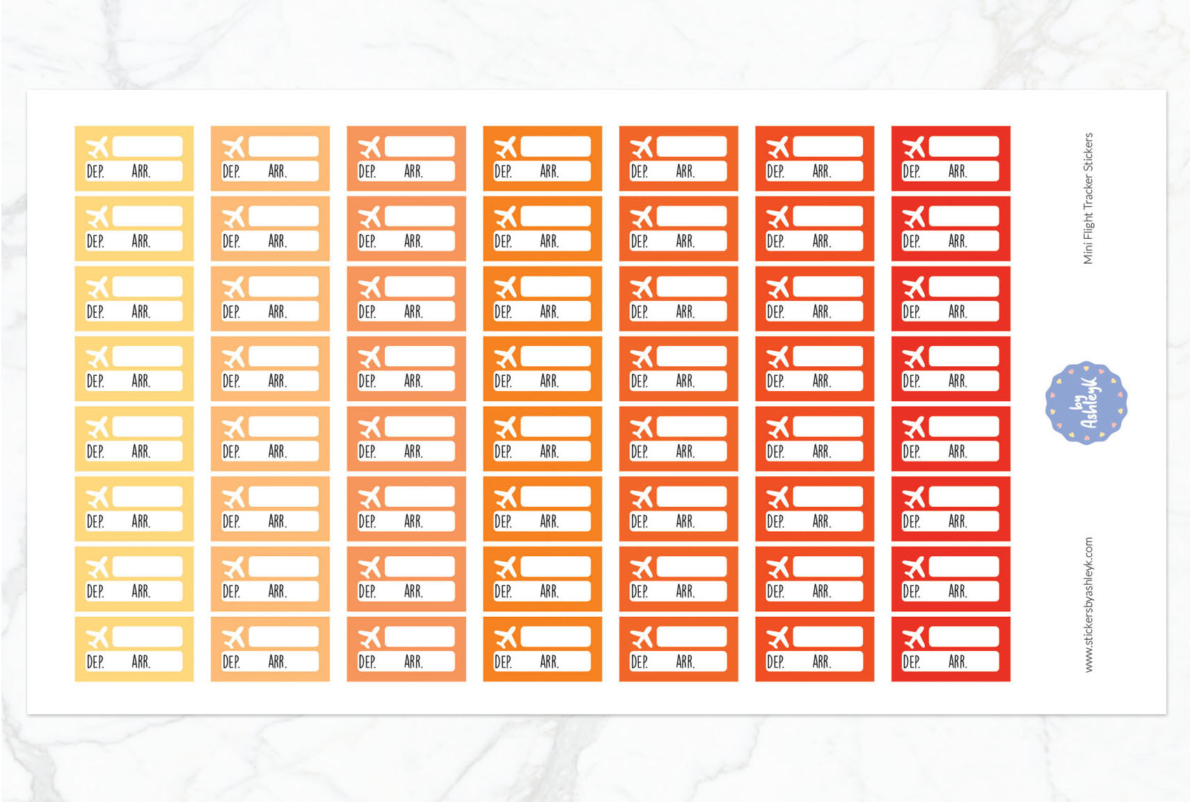 Mini Flight Tracker Planner Stickers - Orange