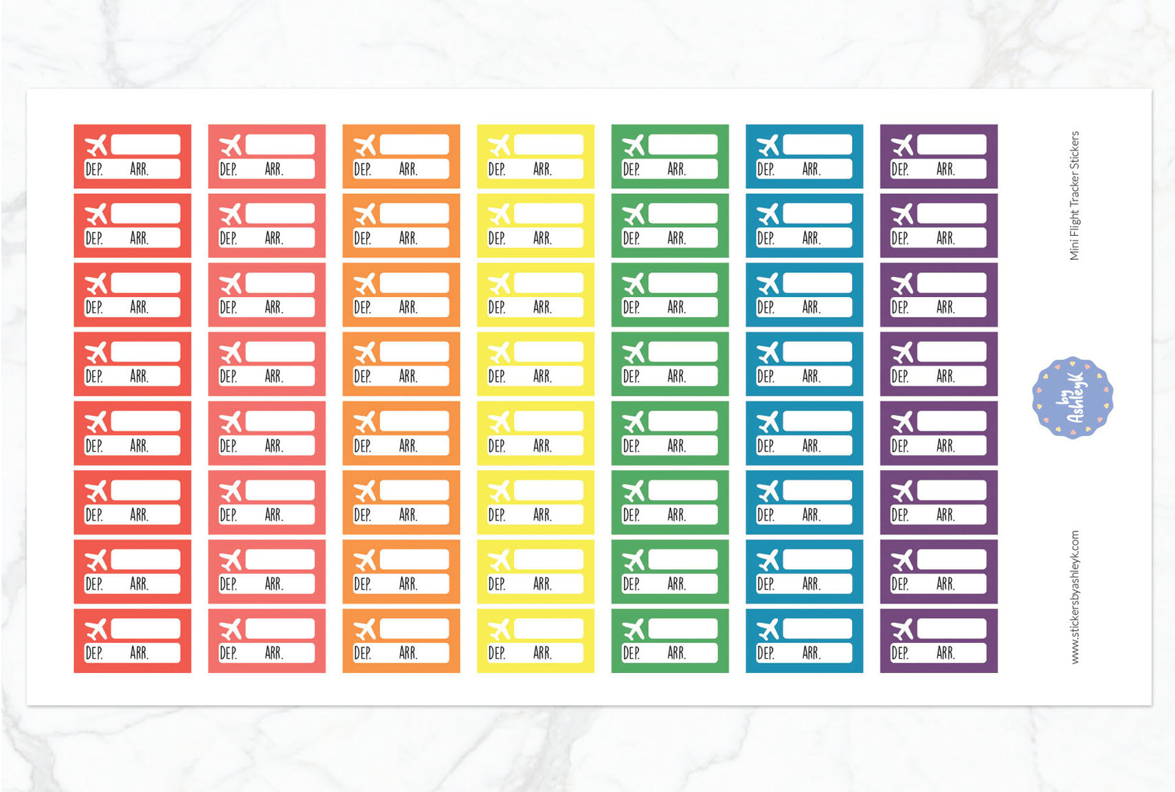 Mini Flight Tracker Planner Stickers - Pastel Rainbow