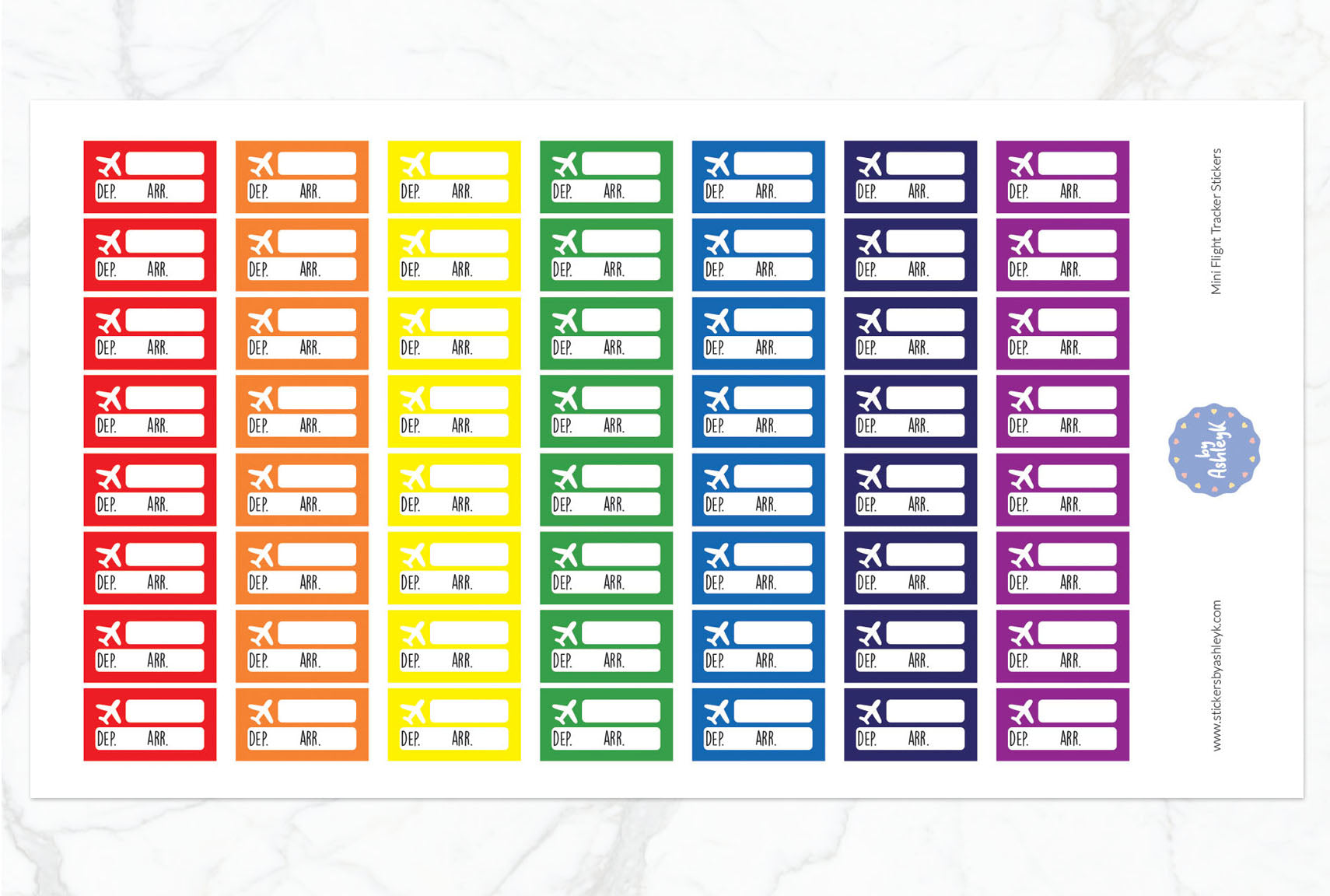 Mini Flight Tracker Planner Stickers - Rainbow