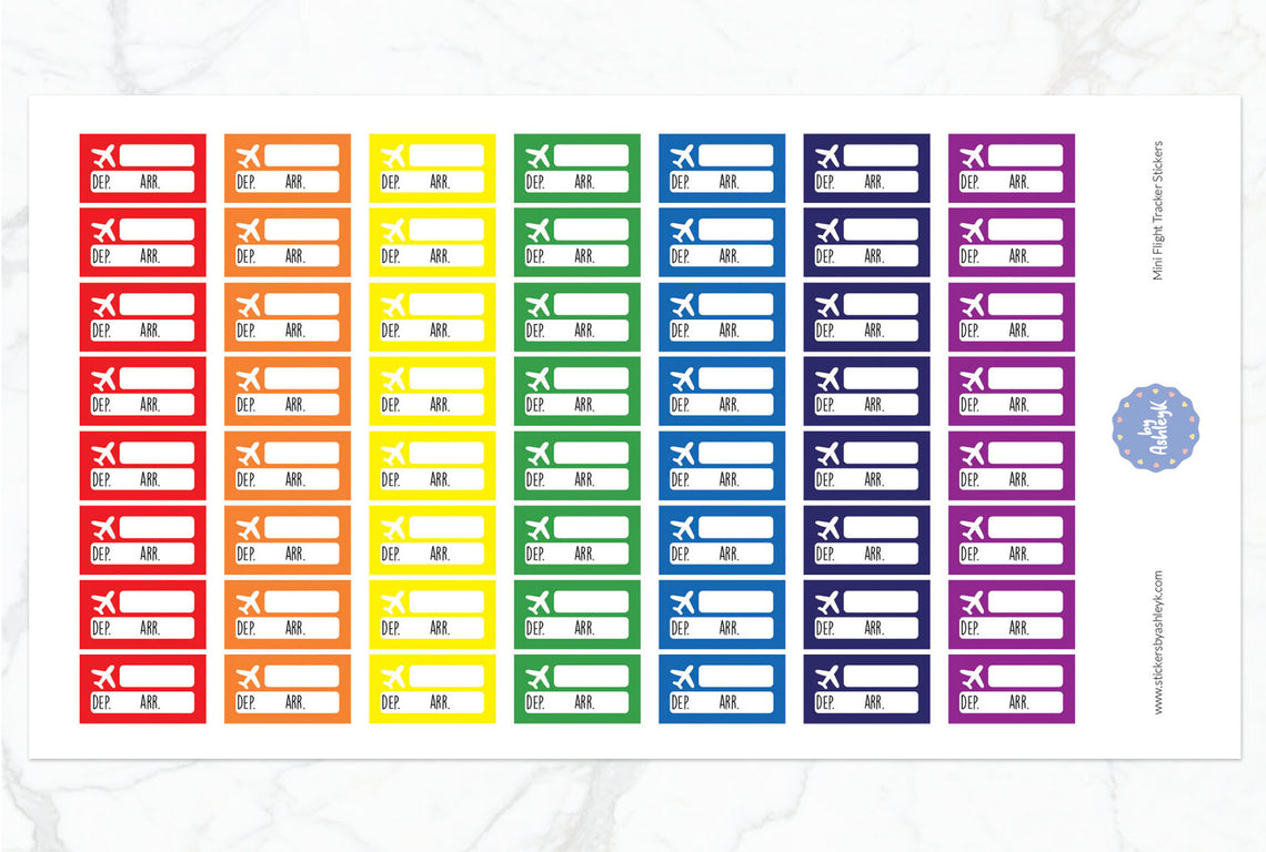 Mini Flight Tracker Planner Stickers - Rainbow