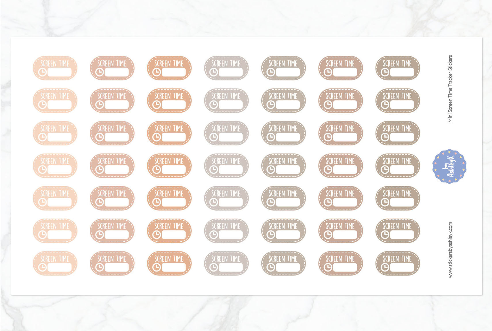 Mini Screen Time Tracker Planner Stickers - Beige Neutral