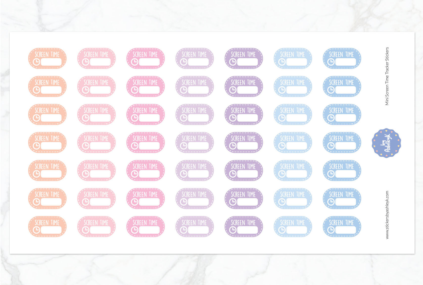 Mini Screen Time Tracker Planner Stickers - Pastel Sunset
