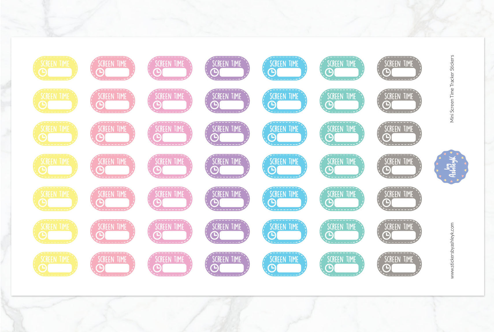 Mini Screen Time Tracker Planner Stickers - Pastel