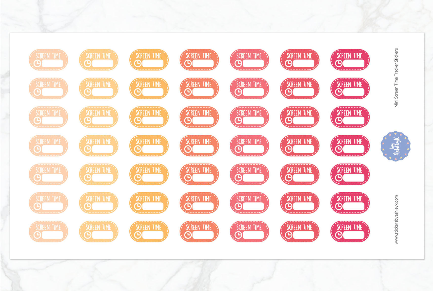 Mini Screen Time Tracker Planner Stickers - Peach