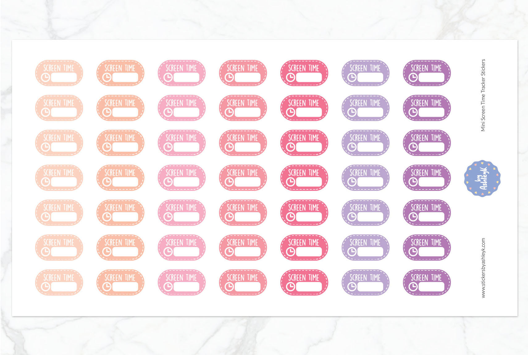 Mini Screen Time Tracker Planner Stickers - Raspberry