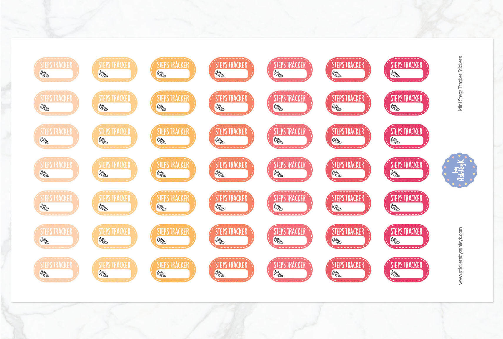Mini Steps Tracker Planner Stickers - Peach