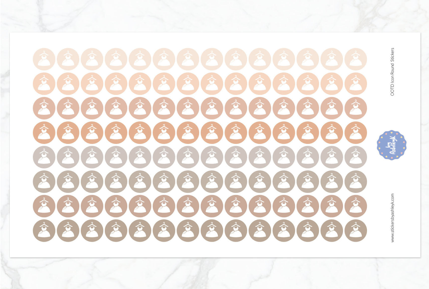 OOTD Icon Round Planner Stickers - Beige Neutral