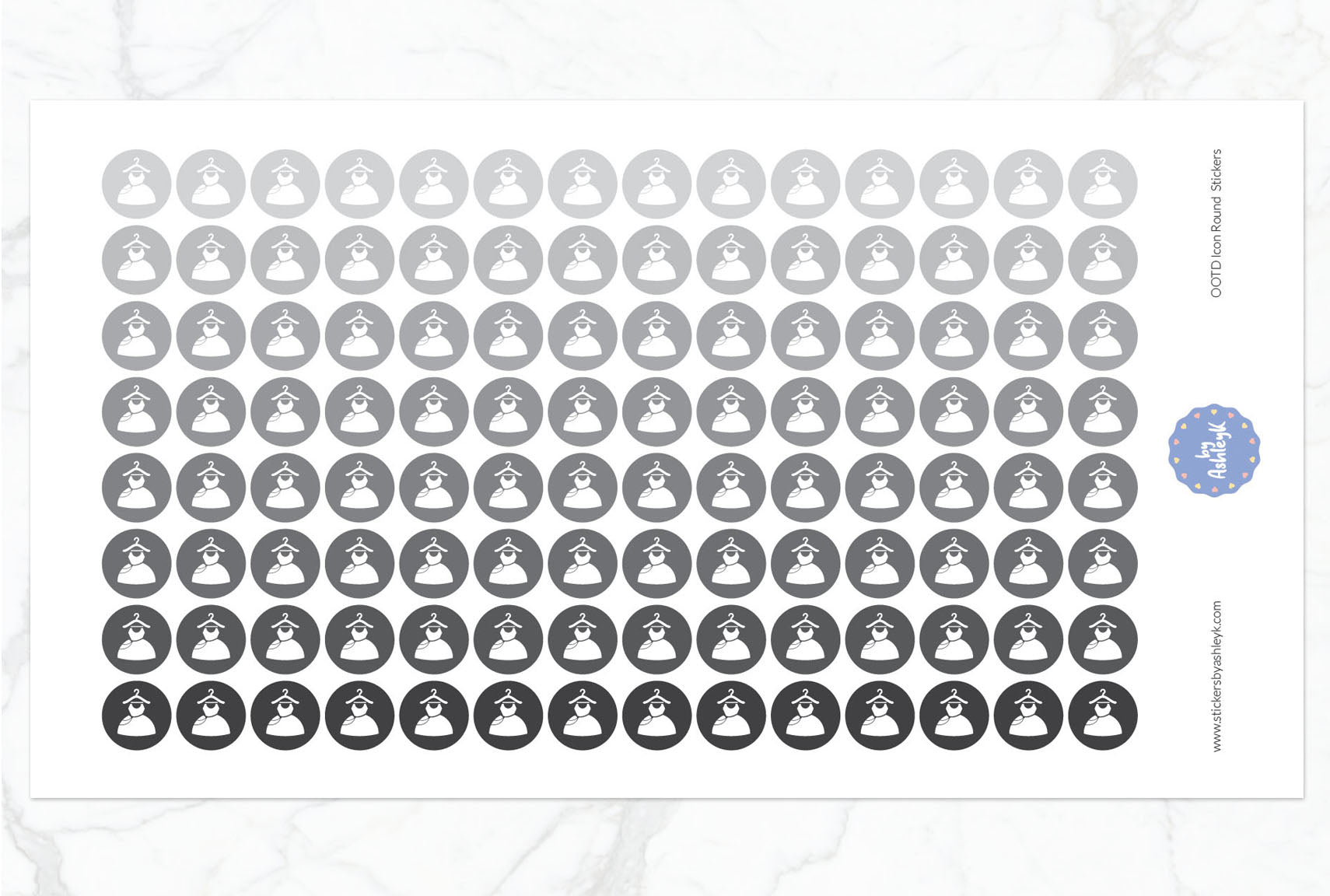 OOTD Icon Round Planner Stickers - Monochrome