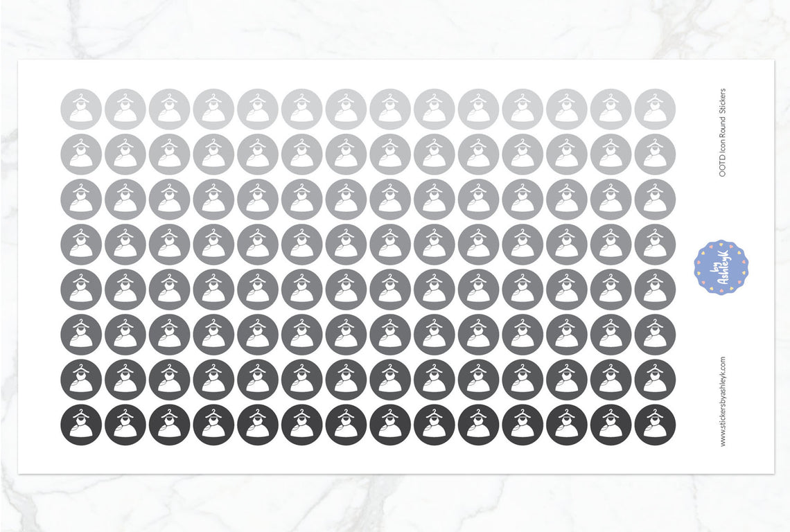 OOTD Icon Round Planner Stickers - Monochrome