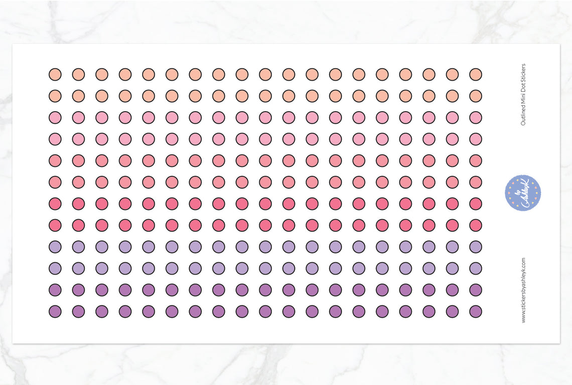 Outlined Mini Dot Planner Stickers - Raspberry