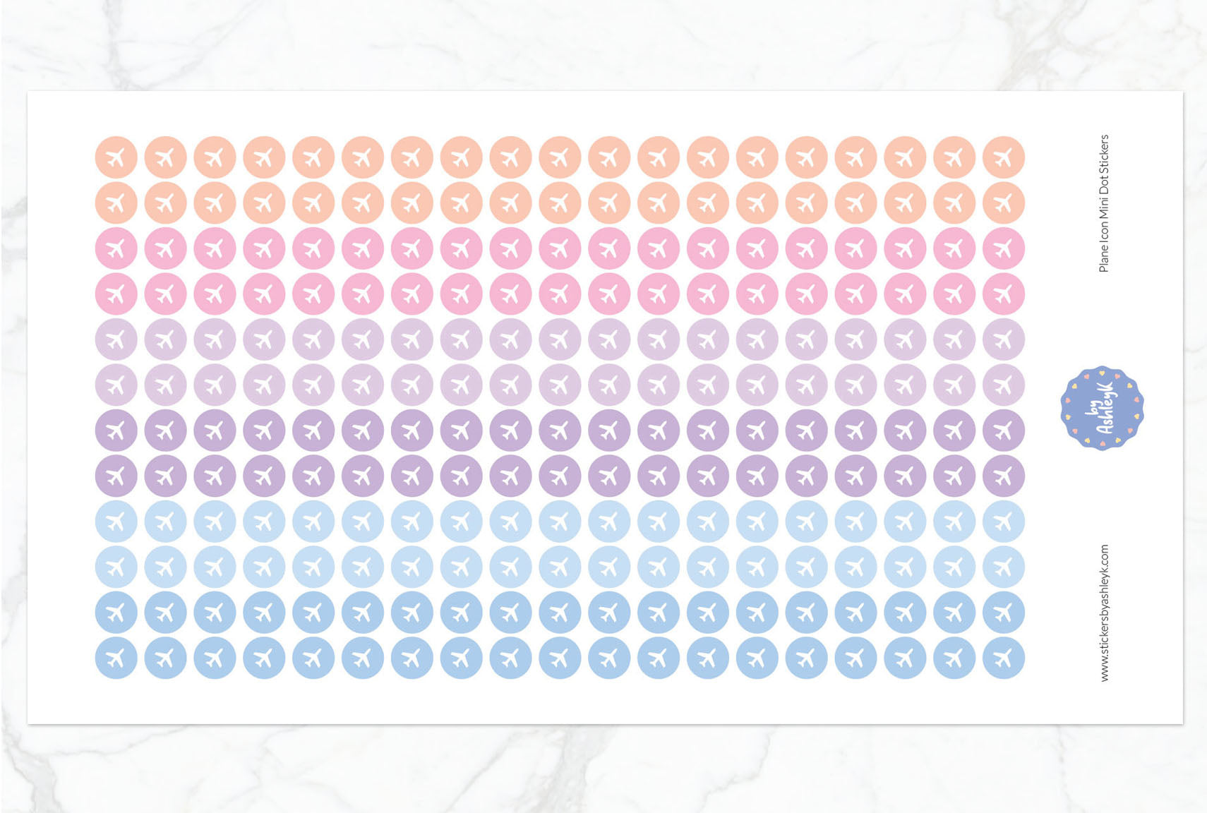 Plane Icon Mini Dot Planner Stickers - Pastel Sunset