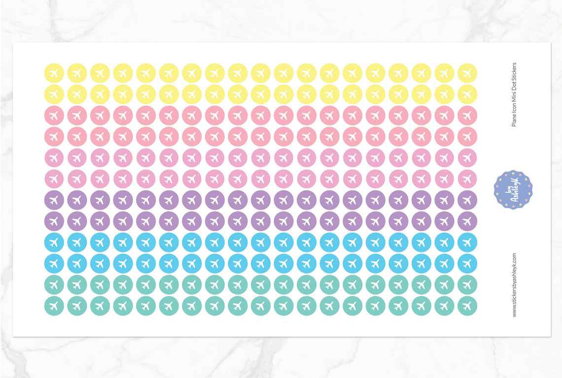 Plane Icon Mini Dot Planner Stickers - Pastel