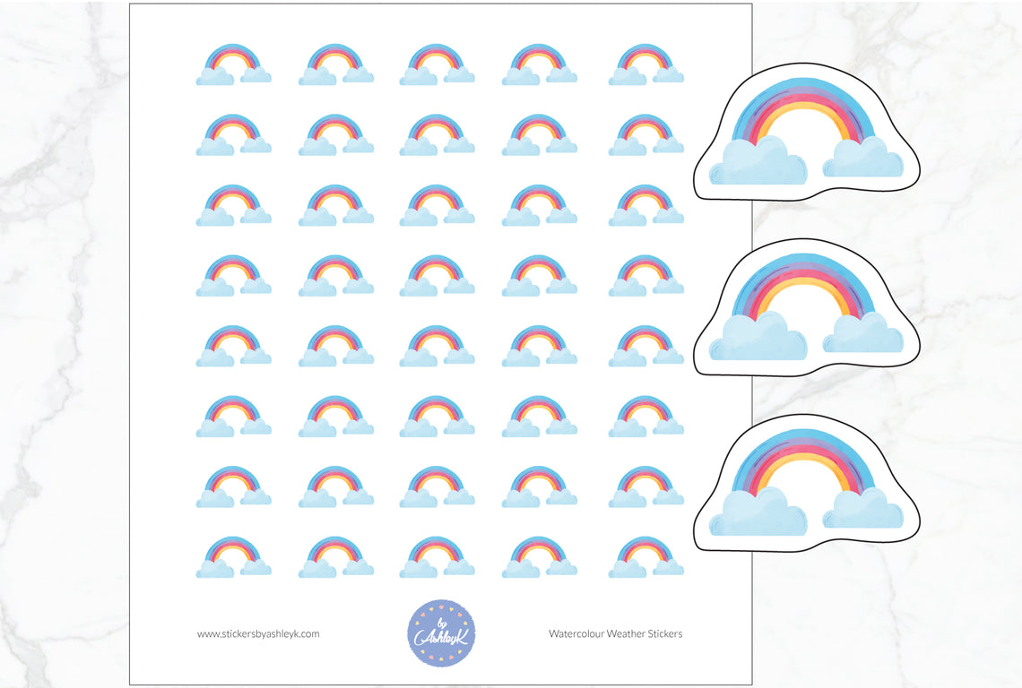 Rainbow Watercolour Weather Planner Stickers