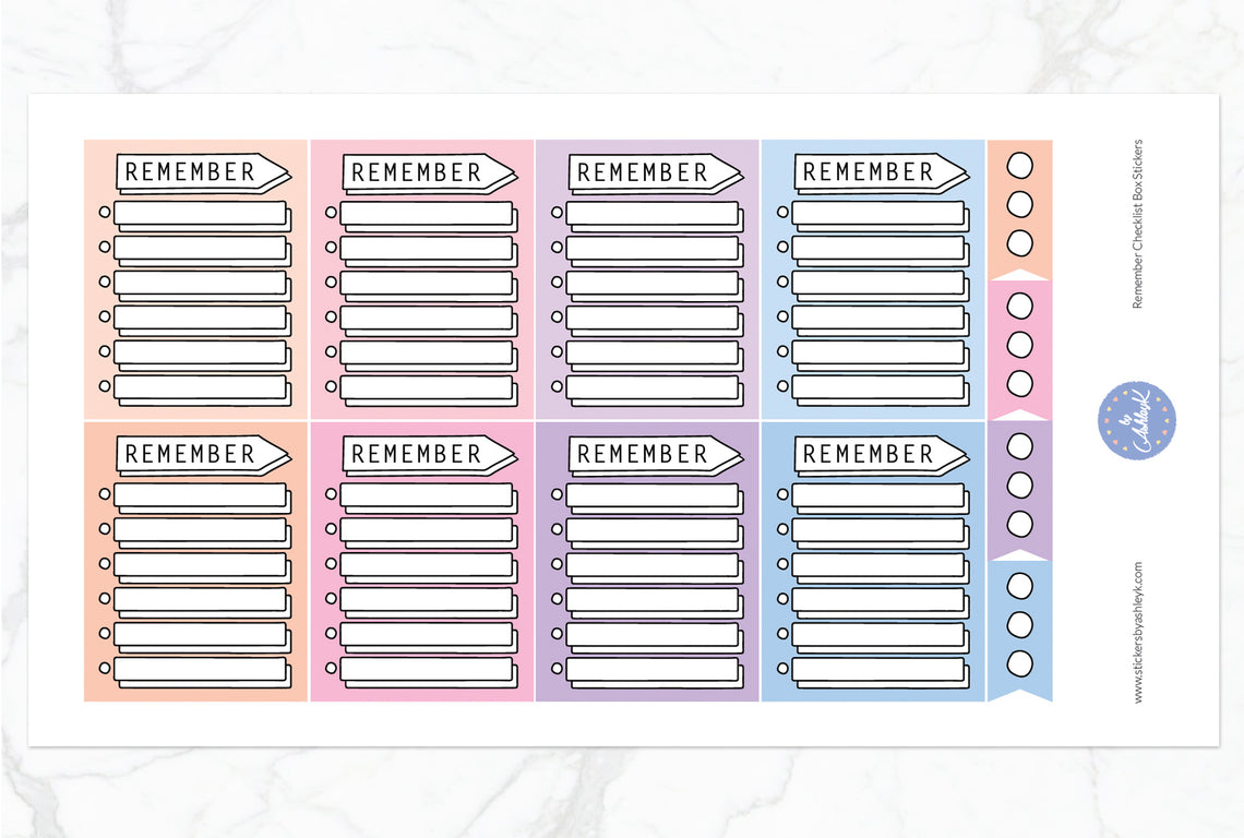 Remember Checklist Box Stickers - Pastel Sunset