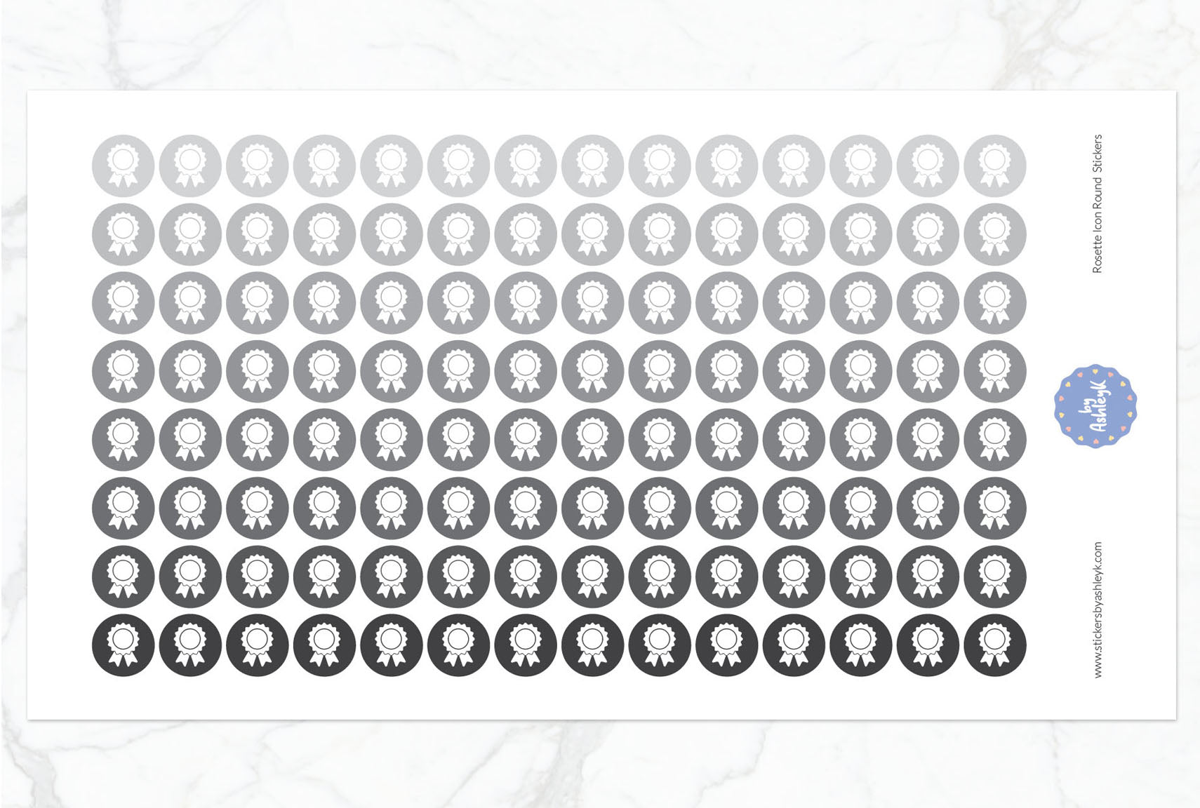 Rosette Icon Round Planner Stickers - Monochrome