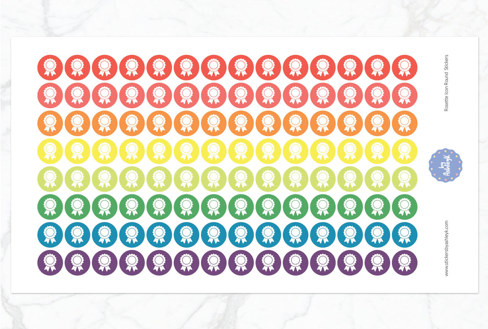 Rosette Icon Round Planner Stickers - Pastel Rainbow