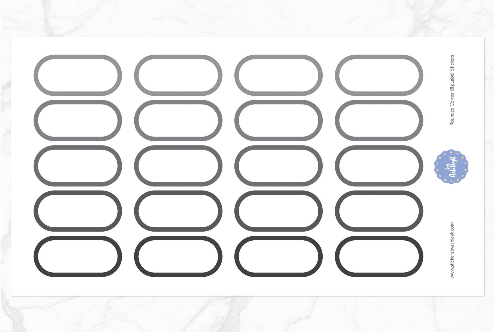 Rounded Corner Big Label Planner Stickers - Monochrome