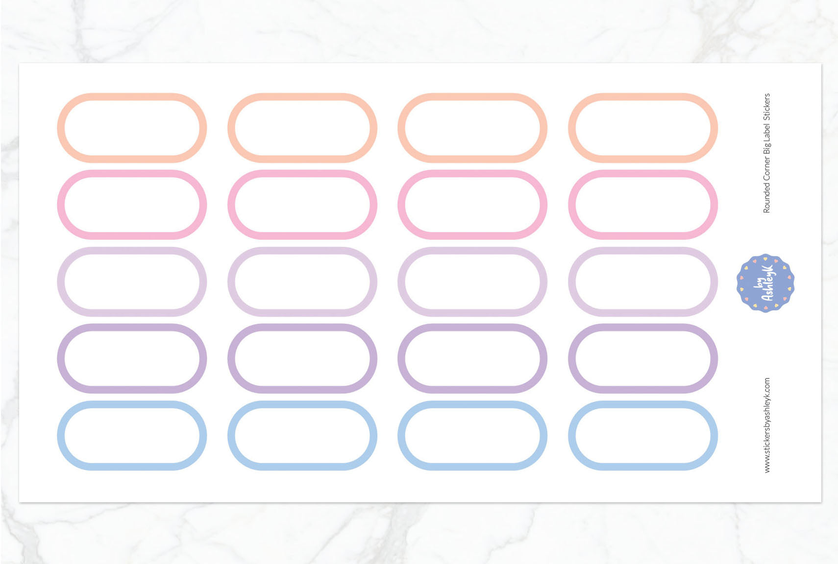 Rounded Corner Big Label Planner Stickers - Pastel Sunset