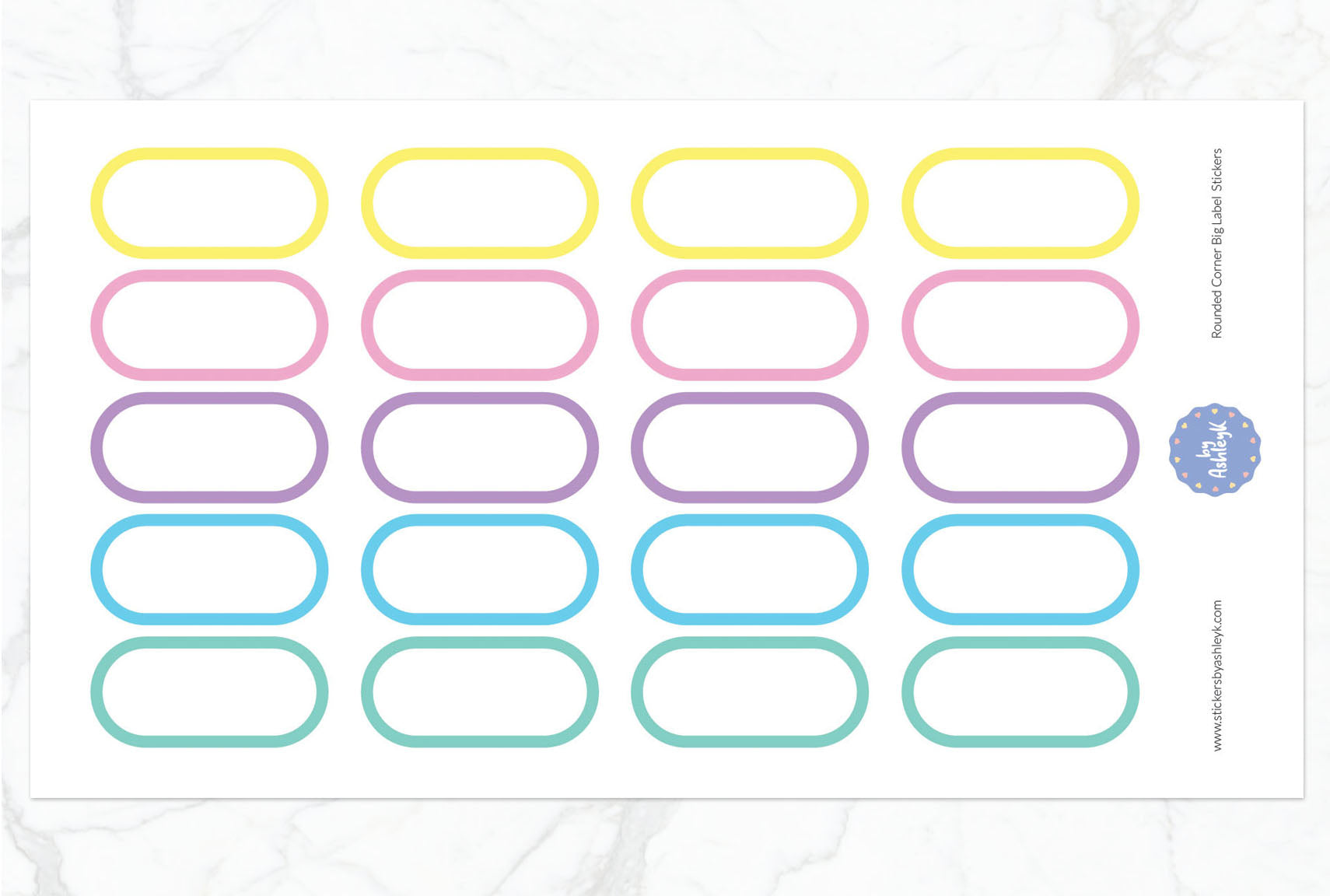 Rounded Corner Big Label Planner Stickers - Pastel