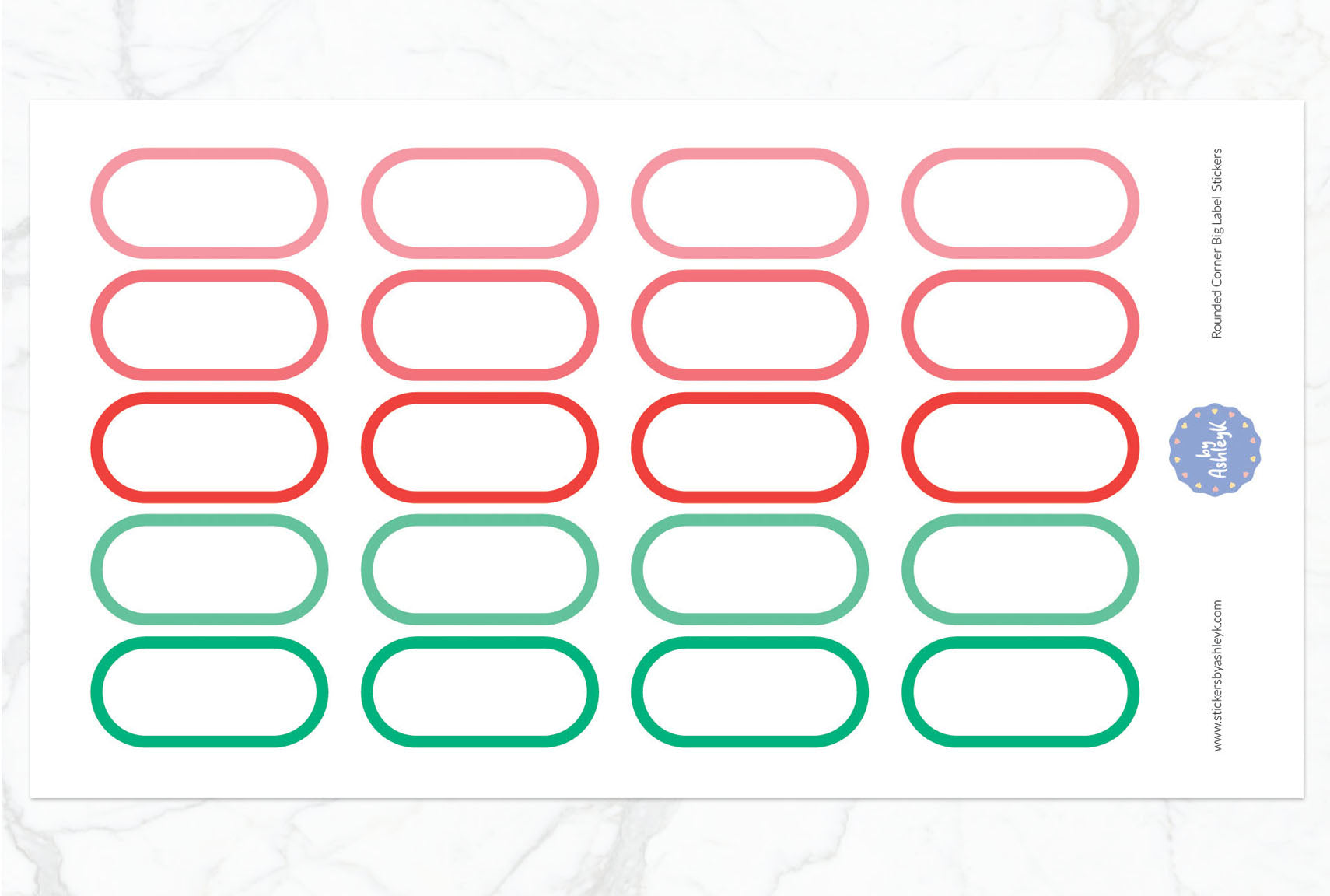 Rounded Corner Big Label Planner Stickers - Watermelon