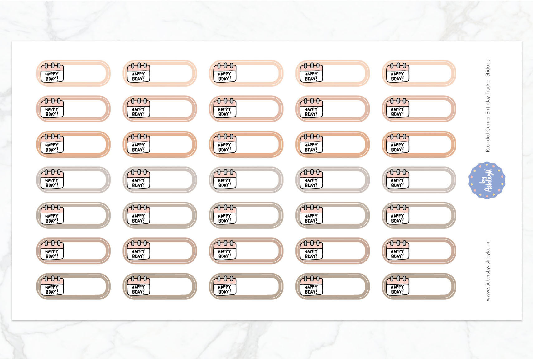 Rounded Corner Birthday Tracker Planner Stickers - Beige Neutral