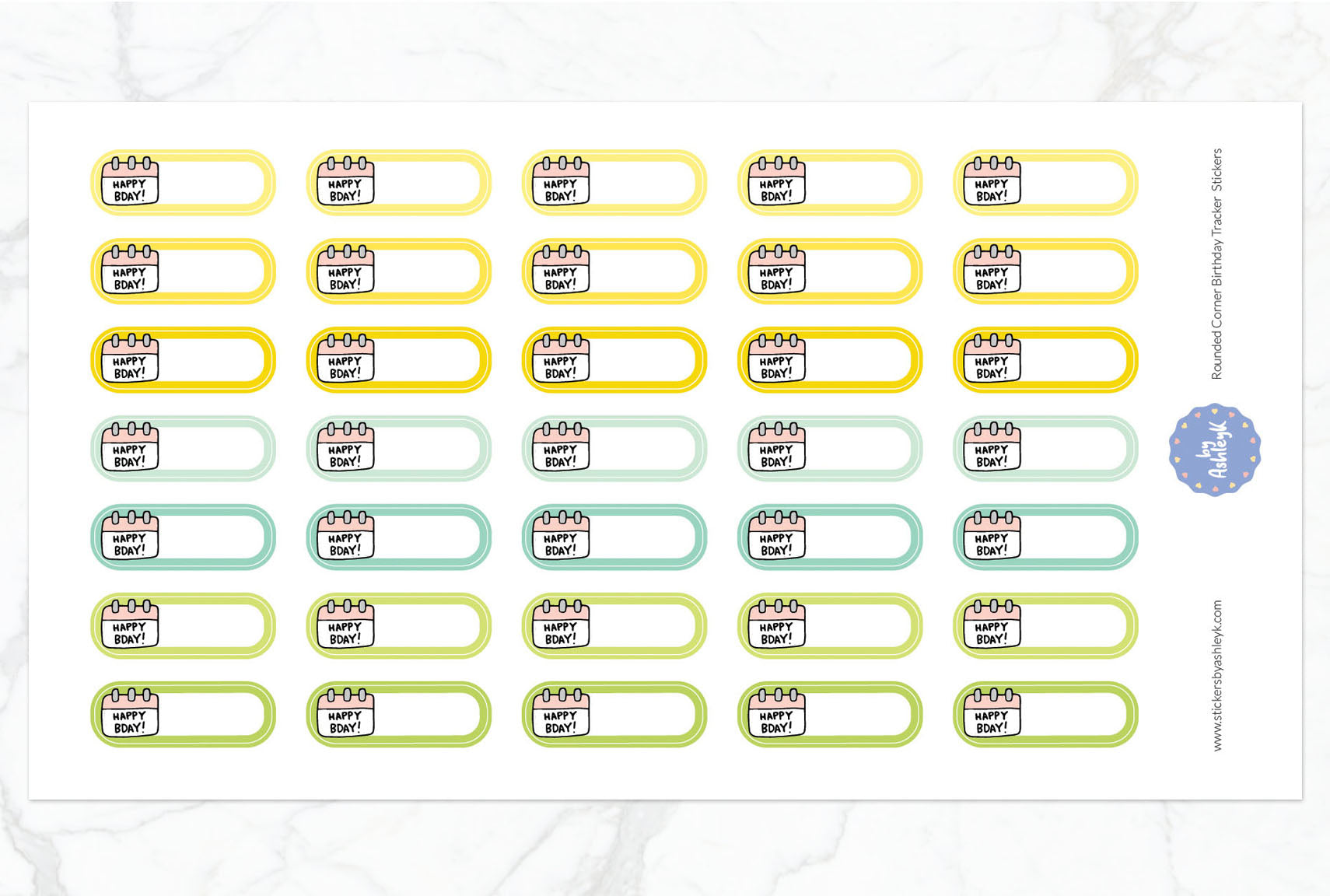Rounded Corner Birthday Tracker Planner Stickers - Lemon&Lime