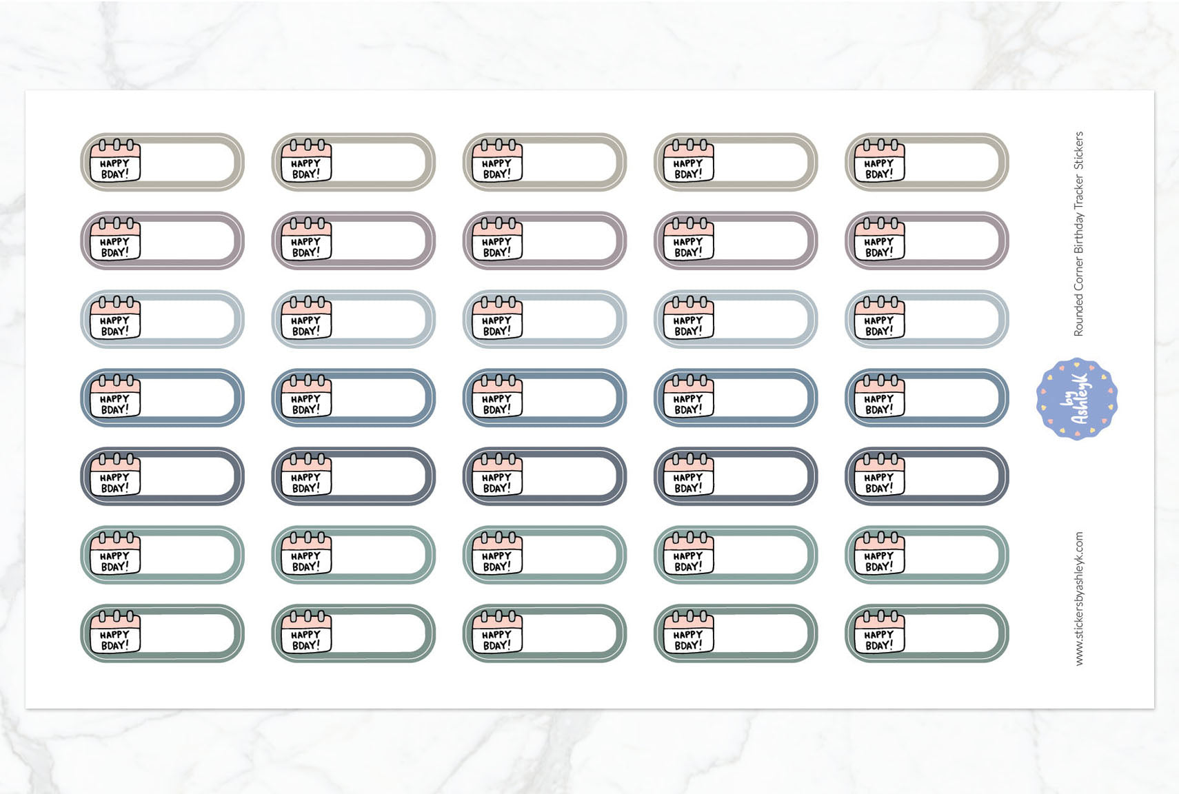 Rounded Corner Birthday Tracker Planner Stickers - Modern Neutral