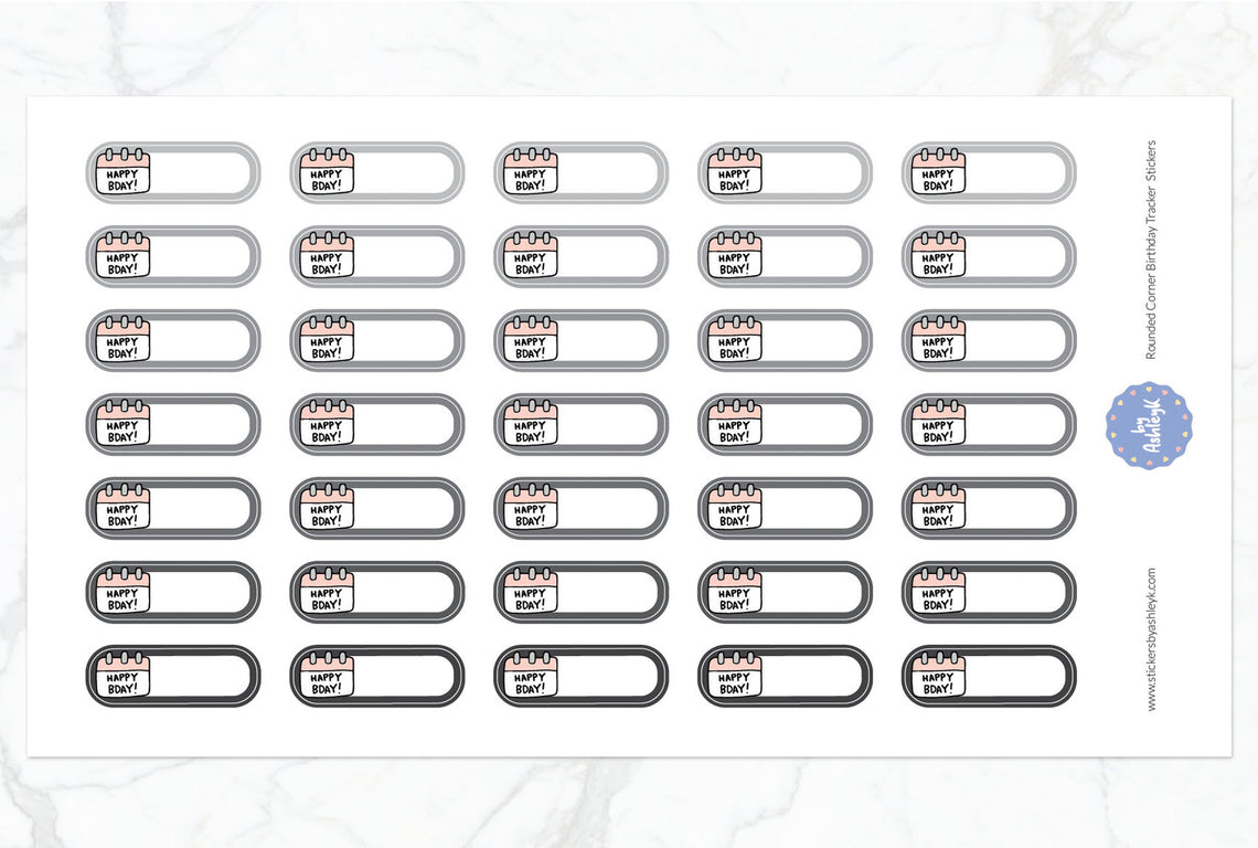 Rounded Corner Birthday Tracker Planner Stickers - Monochrome