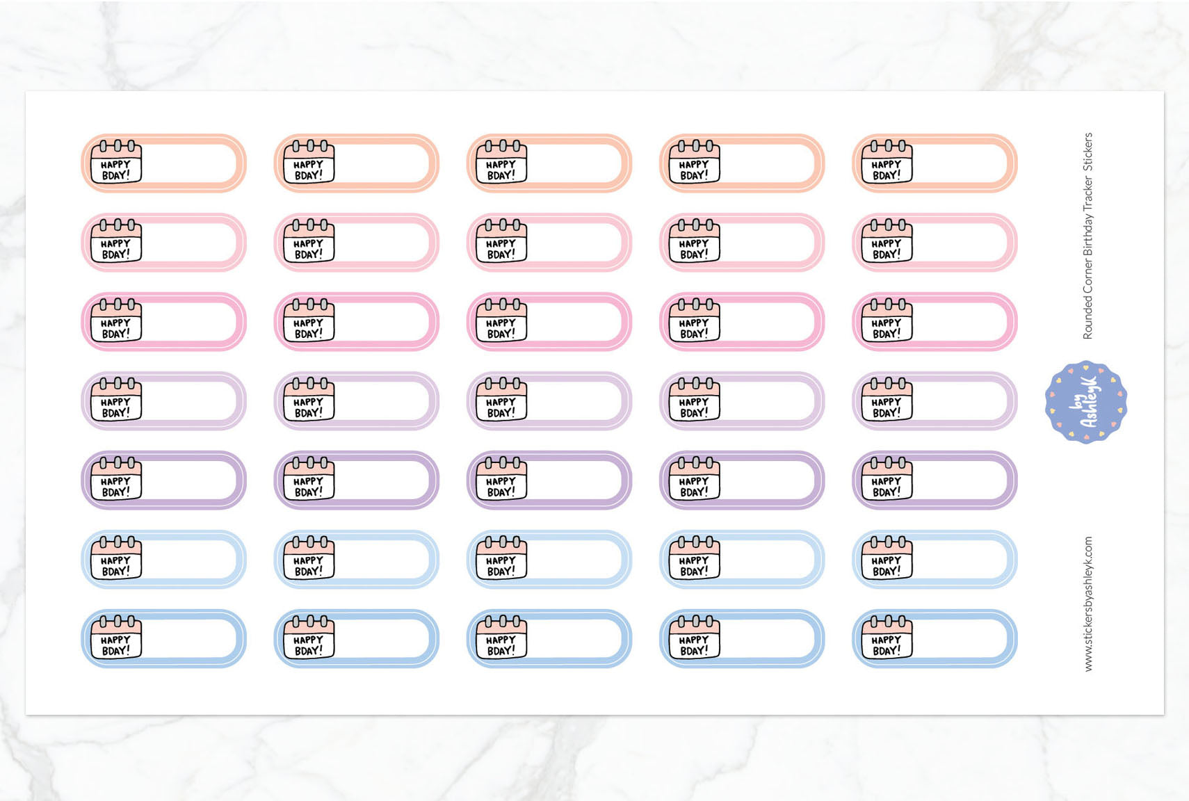 Rounded Corner Birthday Tracker Planner Stickers - Pastel Sunset