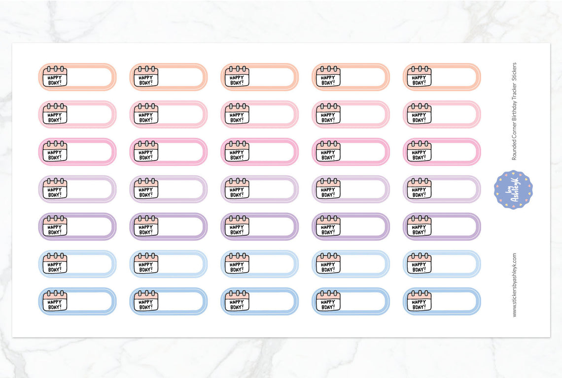 Rounded Corner Birthday Tracker Planner Stickers - Pastel Sunset