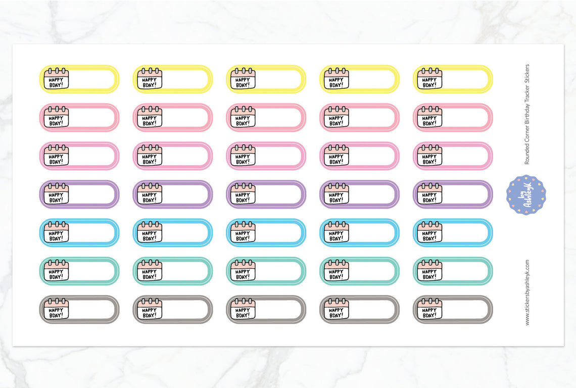 Rounded Corner Birthday Tracker Planner Stickers - Pastel