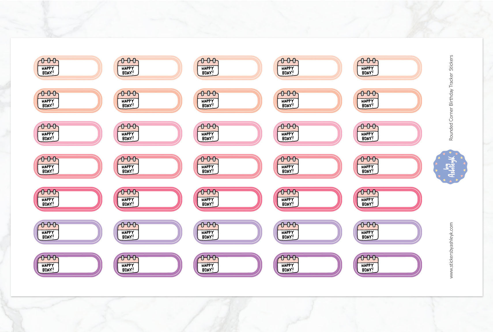 Rounded Corner Birthday Tracker Planner Stickers - Raspberry