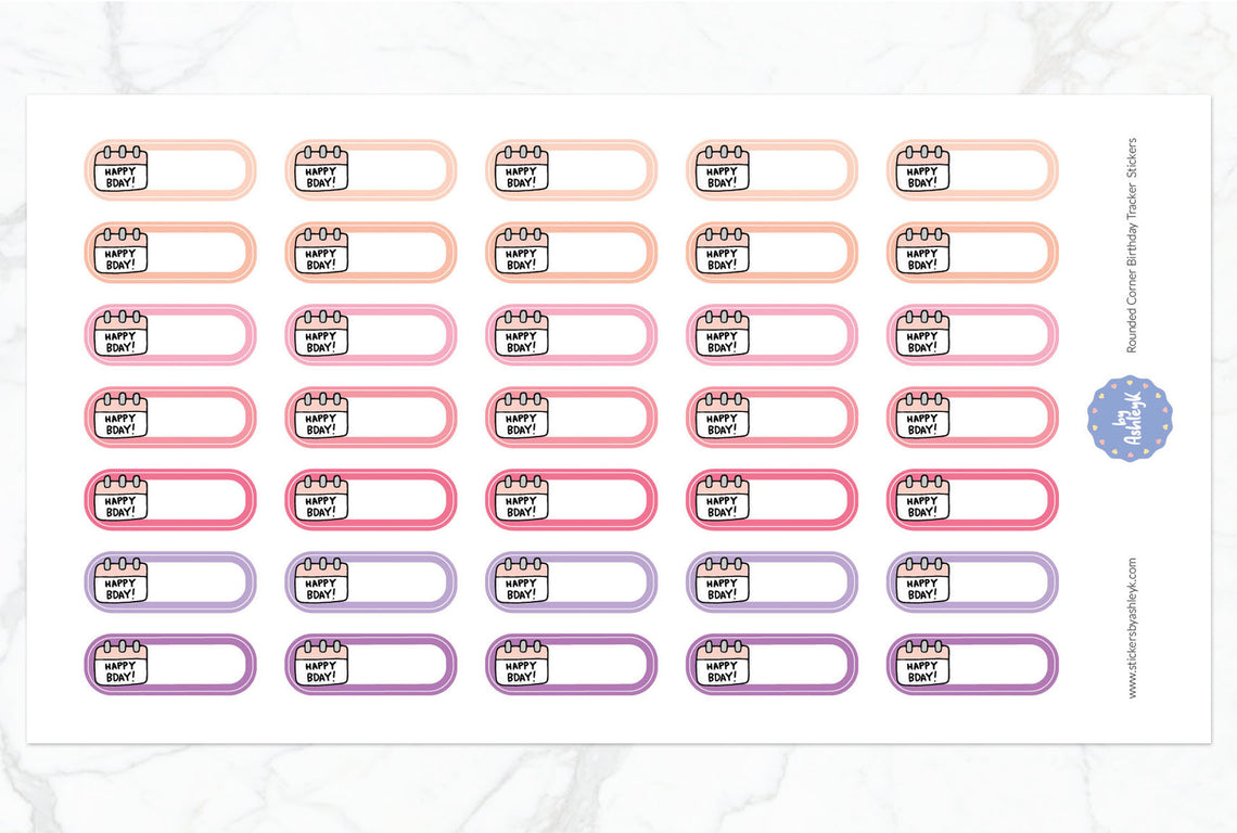 Rounded Corner Birthday Tracker Planner Stickers - Raspberry