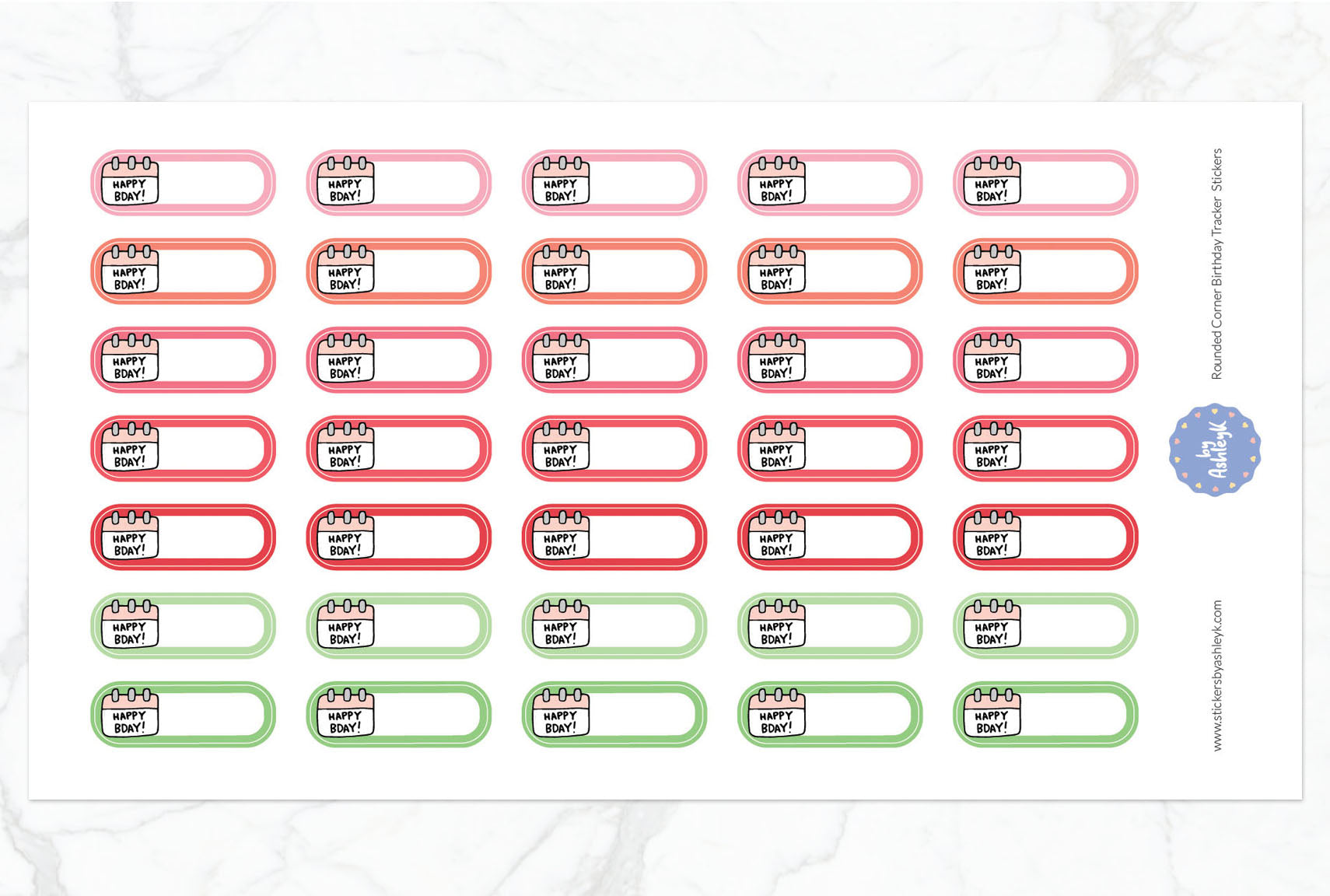 Rounded Corner Birthday Tracker Planner Stickers - Strawberry