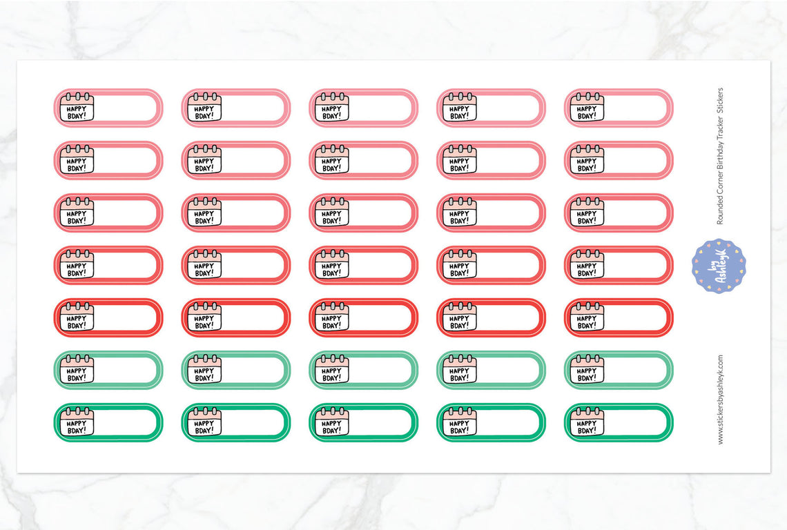Rounded Corner Birthday Tracker Planner Stickers - Watermelon