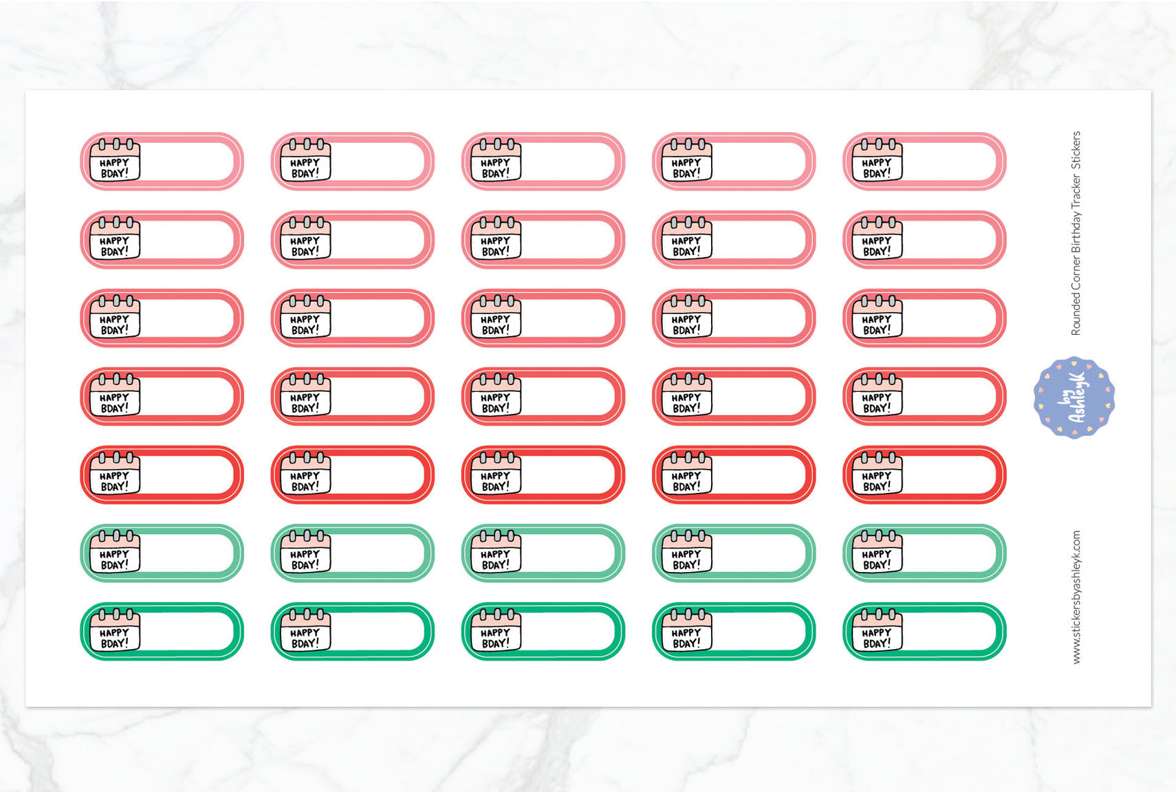 Rounded Corner Birthday Tracker Planner Stickers - Watermelon