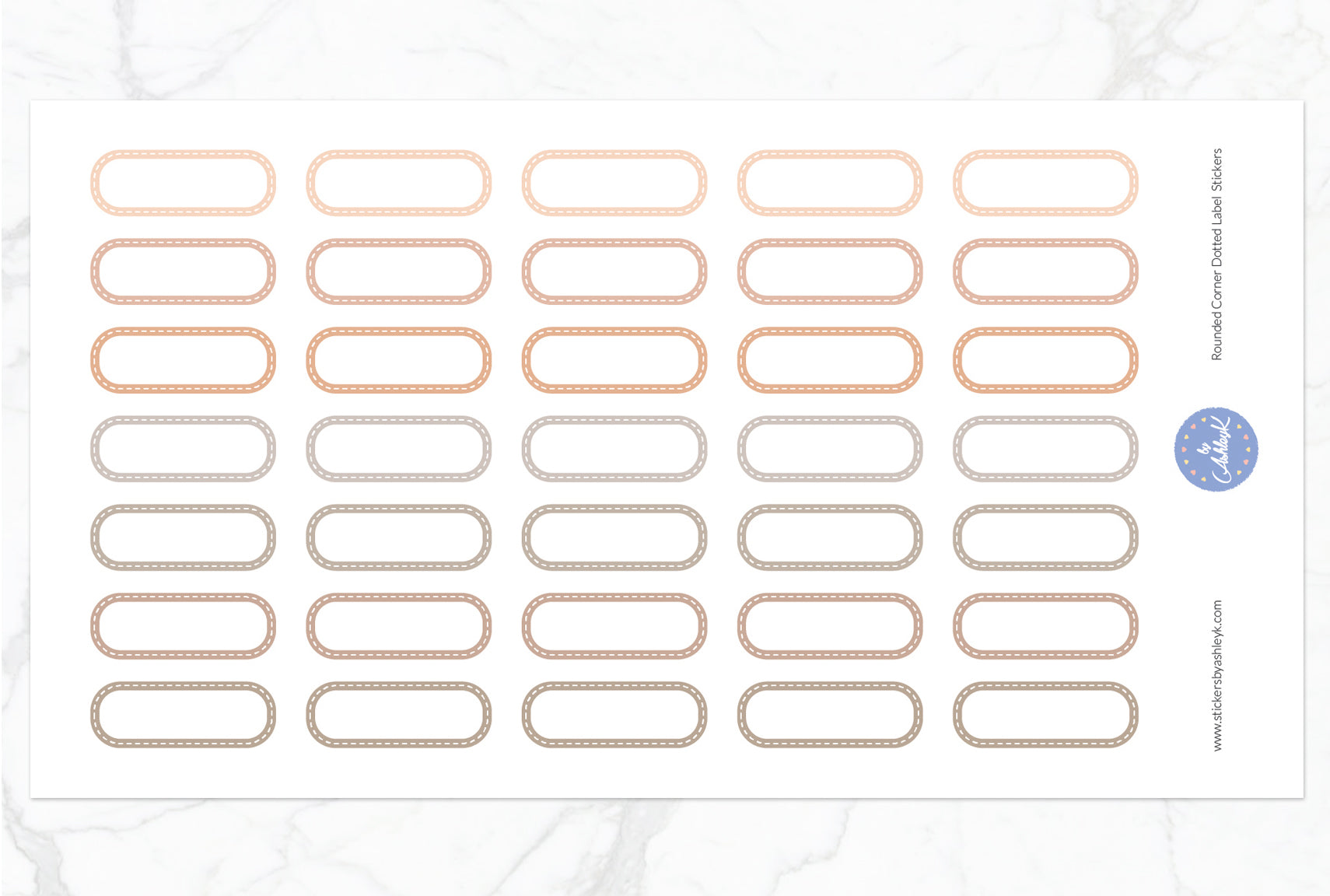 Rounded Corner Dotted Label Planner Stickers - Beige Neutral