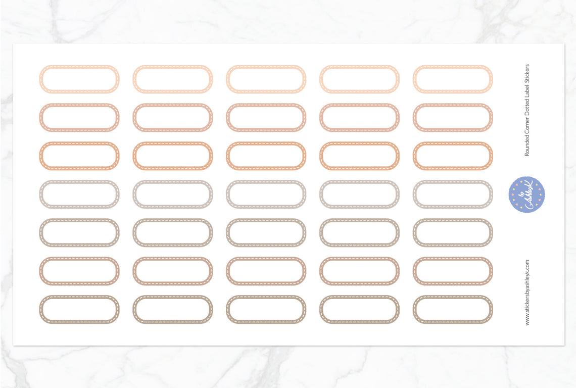 Rounded Corner Dotted Label Planner Stickers - Beige Neutral