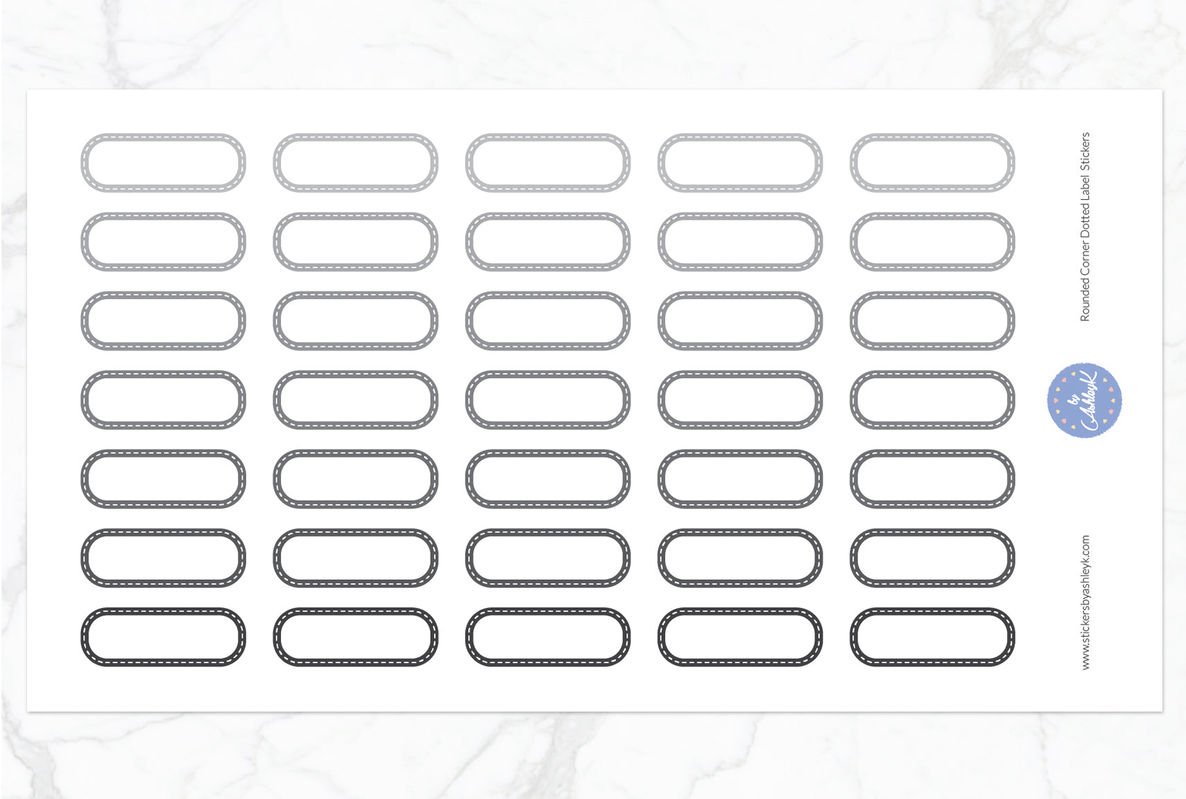 Rounded Corner Dotted Label Planner Stickers - Monochrome