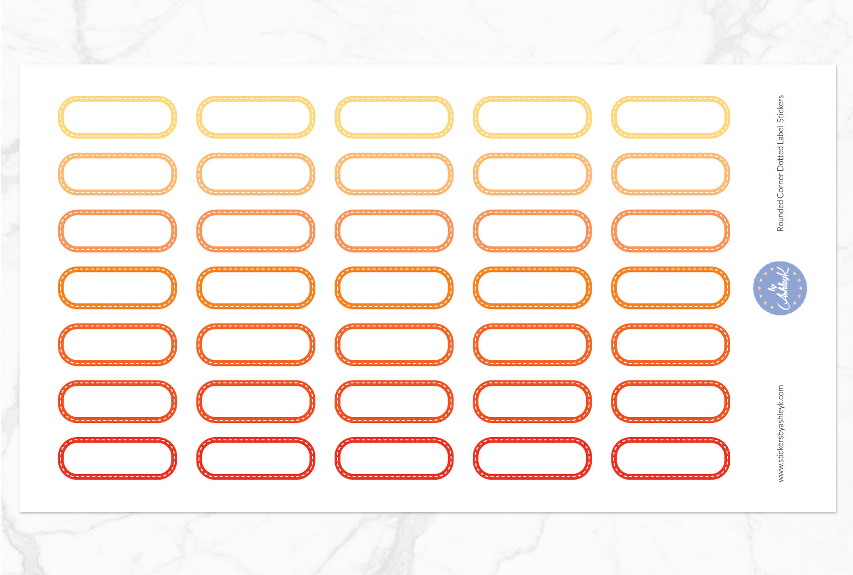 Rounded Corner Dotted Label Planner Stickers - Orange